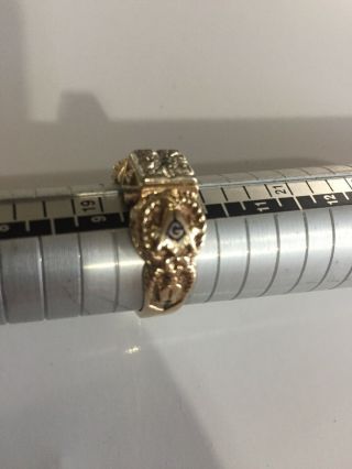 Signed Gothic Mason Ring 1/3 Carat Diamond Solid Gold Antique Vintage Sz 10 2