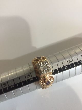 Signed Gothic Mason Ring 1/3 Carat Diamond Solid Gold Antique Vintage Sz 10 3