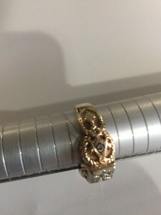 Signed Gothic Mason Ring 1/3 Carat Diamond Solid Gold Antique Vintage Sz 10 5
