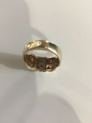 Signed Gothic Mason Ring 1/3 Carat Diamond Solid Gold Antique Vintage Sz 10 6