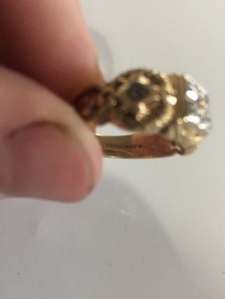 Signed Gothic Mason Ring 1/3 Carat Diamond Solid Gold Antique Vintage Sz 10 7