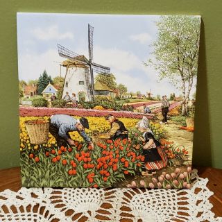 Ter Steege Tulip Farm Scene Ceramic Tile Trivet