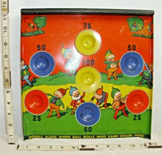 Dwarfs Ball Roller Tin Toy Floor Game 1930s Colorful