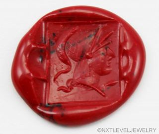 Antique Art Deco Hand Carved Ruby Intaglio 10k Solid Gold Men ' s Wax Seal Ring 5
