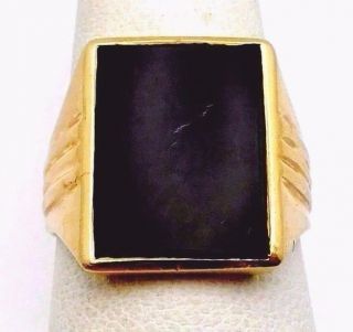 Vintage 1920th Art Deco SOLID 14K ROSE GOLD & ONYX MEN ' S RING 7.  7g Sz 8 1/4 2