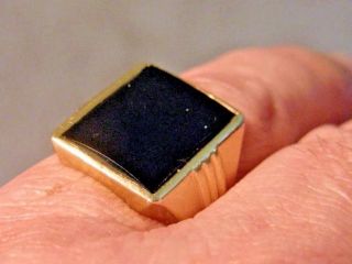 Vintage 1920th Art Deco SOLID 14K ROSE GOLD & ONYX MEN ' S RING 7.  7g Sz 8 1/4 5