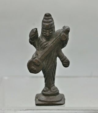 Antique Hindu Solid Bronze Statue Of Goddess Saraswati Made In India