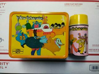 Vintage Complete Beatles Yello Submarine Lunchbox & Thermos King - Seeley 1968