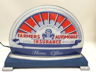 Vintage Farmers Insurance Auto Home Office Lamp Light Sign Cast Iron Base Glass 2