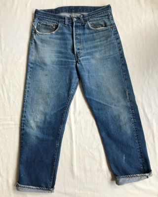 Vtg Levis 501 Jeans Redline Selvedge 32 X 27 Distressed Denim Bar Tacks Usa 6