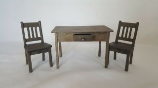 Vintage Arcade Cast Iron Toy Doll Kitchen Table Chairs For Dollhouse