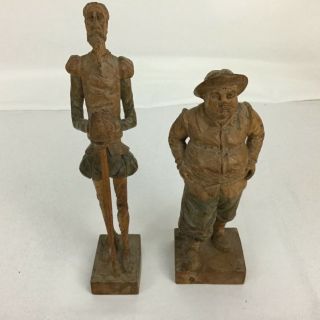 Don Quixote & Sancho Panza Carved Wooden Figurines - 1950’s - Ouro Espana