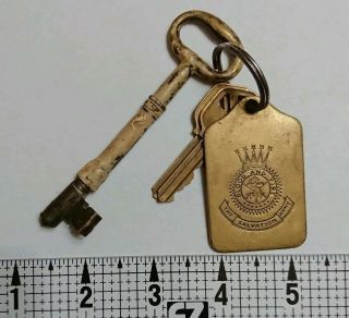 Vintage/antique Large Brass Solid Barrel Skeleton Key On Salvation Army Keychain
