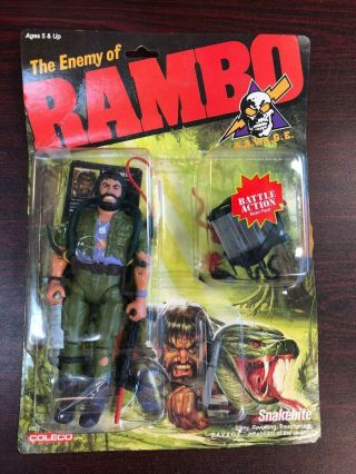 Vintage Snakebite The Enemy Of Rambo S.  A.  V.  A.  G.  E.  Action Figure Coleco On Card
