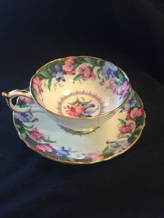 Vintage Paragon Sweet Pea Pink & Blue Fine Bone China Tea Cup & Saucer England