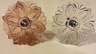 2 Large Glass Vintage Knobs 3 1/2 Inches Pink & Clear