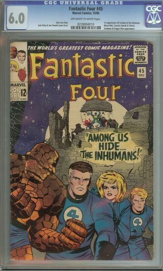 Fantastic Four 45 Cgc 6.  0 Vintage Marvel Comic Key 1st Inhumans & Lockjaw 12c