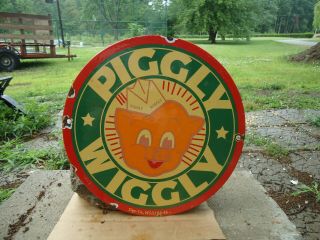 Vintage 1948 Piggly Wiggly Porcelain Gas Station Pump Sign Grocery Store Farm
