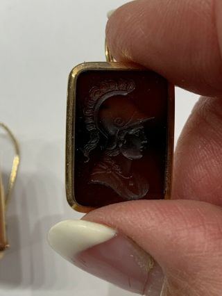 Antique Victorian Rose Gold Carved Carnelian Intaglio Greek Warrior Earrings 10