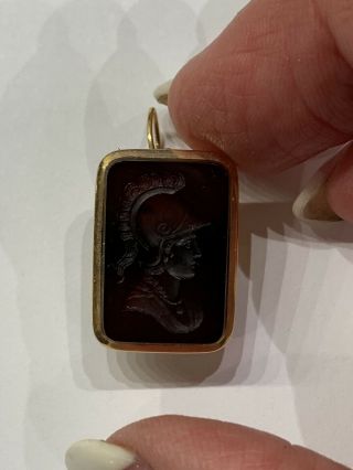 Antique Victorian Rose Gold Carved Carnelian Intaglio Greek Warrior Earrings 8