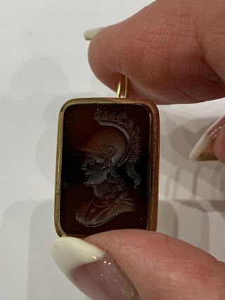 Antique Victorian Rose Gold Carved Carnelian Intaglio Greek Warrior Earrings 9