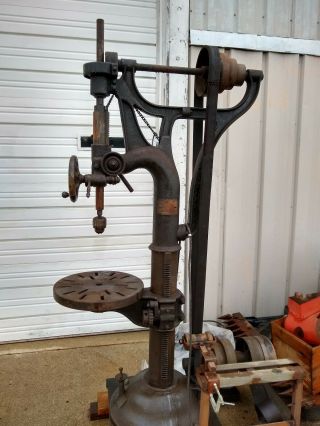 Antique P.  Blaisdell 1870s Cast Iron Drill Press Flat Belt Driven 75 " Tall