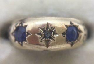 Antique Victorian Sapphire & Diamond Three Stone Gypsy Ring 18ct Yellow Gold