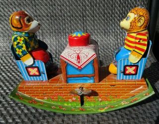Yone Sy Toys Monkey & Dog On Seesaw Tin Litho Wind - Up Toy - Great