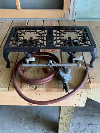 Vintage Griswold 2 Burner Gas Stove 602 Table Top Cast Iron Htf Camping Unit