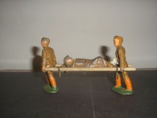 Vintage Barclay Toy Lead Soldier - 4 Piece Stretcher Wounded Medic