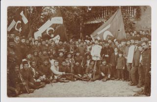 Ottoman Turkey Macedonia 1908 Young Turks W/flags Vintage Orig Photo Rppc 55179