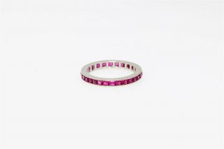 Antique 1930 Art Deco 1.  50ct Square Cut Ruby Platinum Eternity Band Ring Sz 4.  75