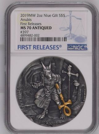 Ngc Ms70 Niue 2019 Anubis Gods Of Anger High Relief Antiqued Silver Coin 2oz