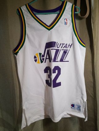 Vintage Champion Utah Jazz 32 K.  Malone Nba Jersey Size 48 Part Is Stitched Read