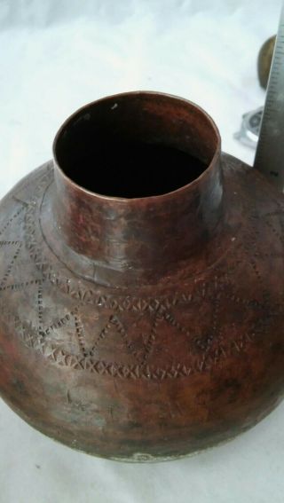 Vintage Antique ? Indian Brass Lota Holy Water Bowl ? Pot Hammered Engraved 2