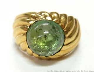 Vintage 18k Gold Green Tourmaline Ring Pinky Solitaire For Man Or Woman Sz 3.  25