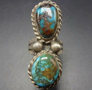 Classic 1960s Vintage Navajo Sterling Silver & Natural Turquoise Ring,  Size 7.  5
