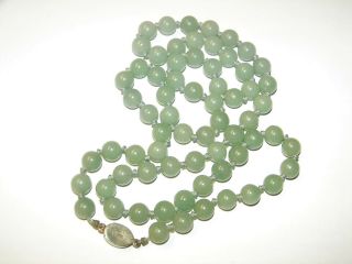 Vintage Chinese Sterling Silver & Green Jade Beaded Necklace 30 " Long 65.  4 Grams