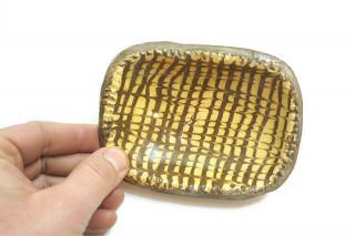 VINTAGE / ANTIQUE REDWARE POTTERY YELLOW SLIP DECORATED SMALL TRINKET TRAY 5 