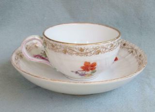 ANTIQUE KPM PORCELAIN DEMITASSE CUP & SAUCER DRESDEN FLOWERS GOLD TRIM 3