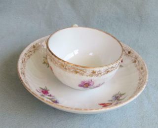 ANTIQUE KPM PORCELAIN DEMITASSE CUP & SAUCER DRESDEN FLOWERS GOLD TRIM 7