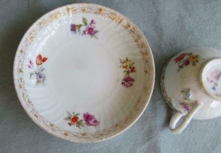 ANTIQUE KPM PORCELAIN DEMITASSE CUP & SAUCER DRESDEN FLOWERS GOLD TRIM 8