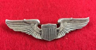 WWII US Army Air Corps Sterling Pilot Wings Pinback Pin Insignia 3” Amicio LB 3