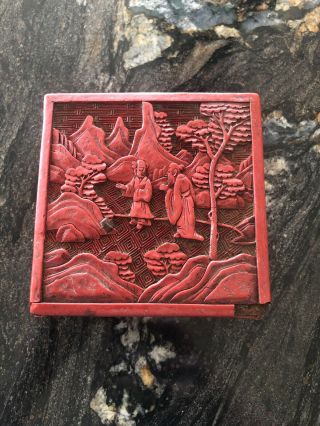 Antique Chinese Red Cinnabar Lacquer Box A/f