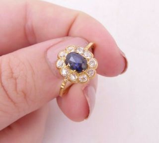 18ct Gold Sapphire Diamond Ring,  Cluster 18k 750