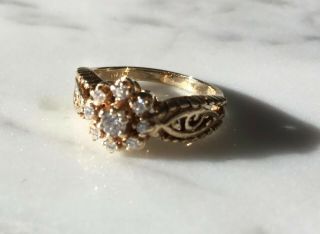 Central Cluster Vintage Diamond Engagement Ring 14k Gold Size 6.  75