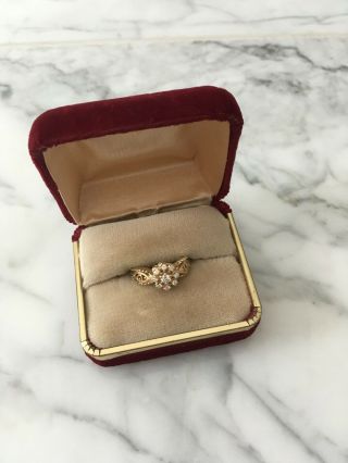 Central cluster vintage diamond engagement ring 14k gold size 6.  75 2