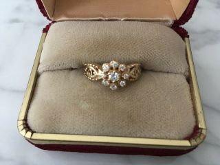 Central cluster vintage diamond engagement ring 14k gold size 6.  75 4