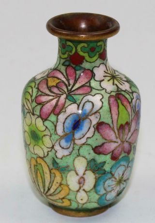 Very Fine Antique 19thc Japanese Meiji Celadon Blooming Flowers Cloisonne Vase