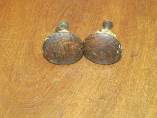 2 Antique Victorian Tiger Oak Wooden Drawer Pull Knobs,  1 1/2 Inch